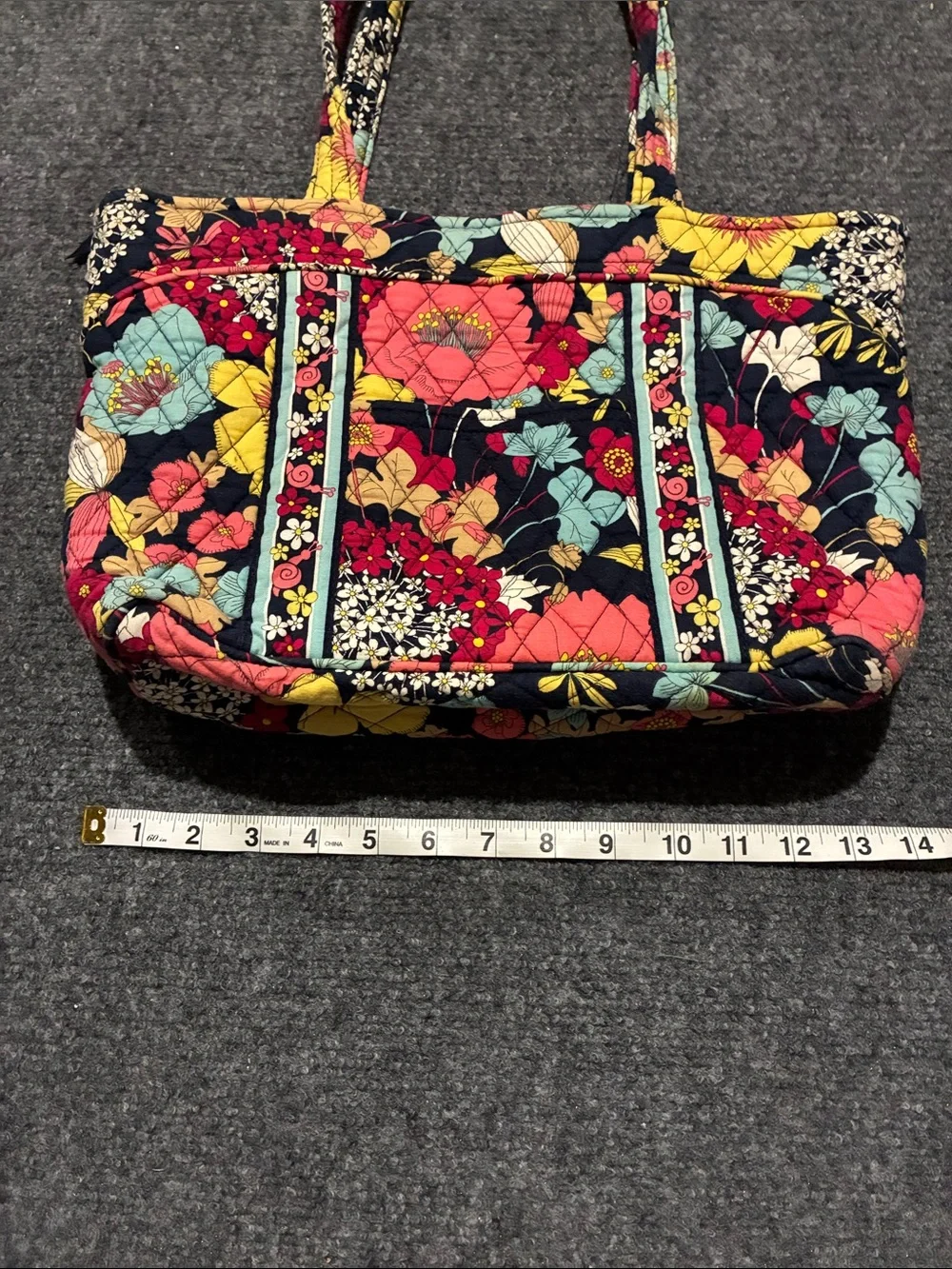 Vera Bradley Floral Quilted Tote in Navy, Coral, Yellow, Aqua